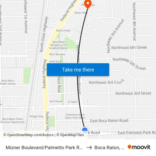 Mizner Boulevard/Palmetto Park Road to Boca Raton, FL map
