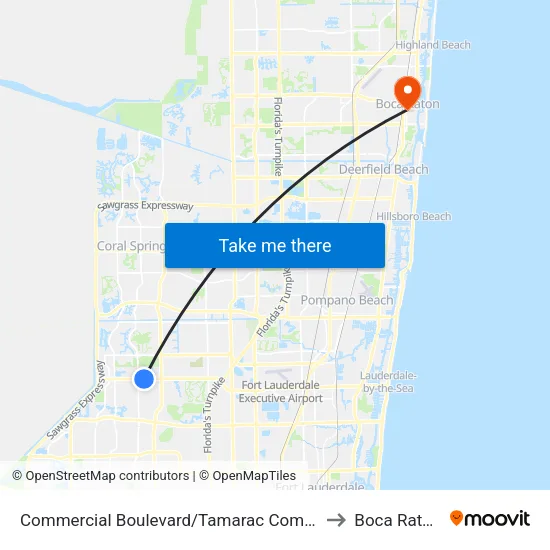 Commercial Boulevard/Tamarac Commerce Center to Boca Raton, FL map