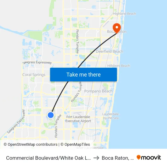 Commercial Boulevard/White Oak Lane to Boca Raton, FL map
