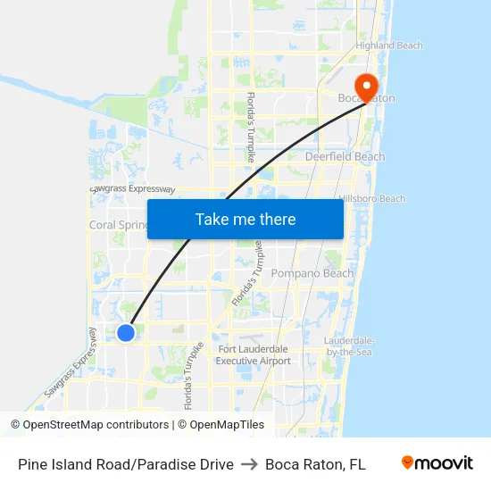 Pine Island Road/Paradise Drive to Boca Raton, FL map