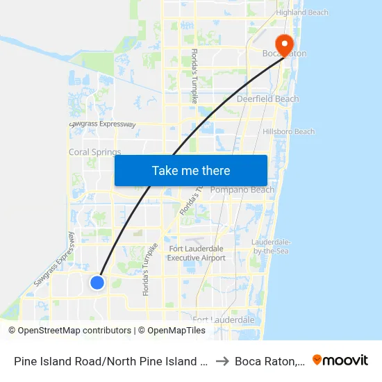 Pine Island Road/North Pine Island Road to Boca Raton, FL map