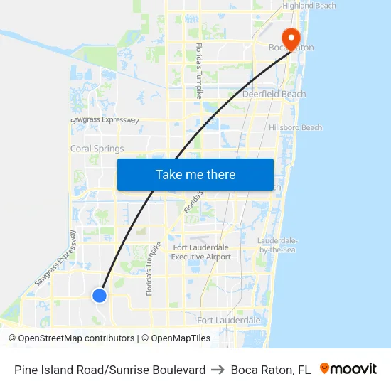 Pine Island Road/Sunrise Boulevard to Boca Raton, FL map