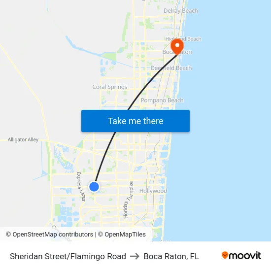 Sheridan Street/Flamingo Road to Boca Raton, FL map