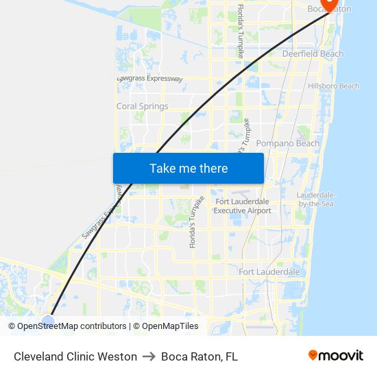 Cleveland Clinic Weston to Boca Raton, FL map