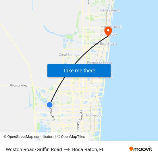 Weston Road/Griffin Road to Boca Raton, FL map