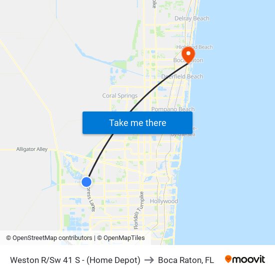 Weston R/Sw 41 S - (Home Depot) to Boca Raton, FL map