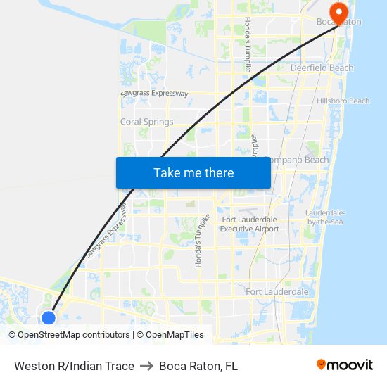 Weston R/Indian Trace to Boca Raton, FL map