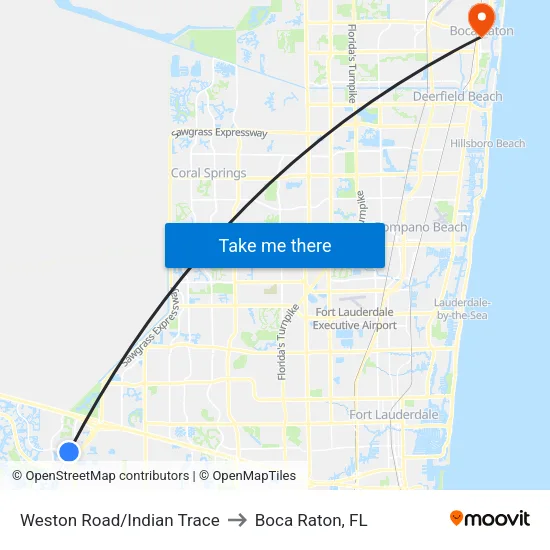 Weston Road/Indian Trace to Boca Raton, FL map