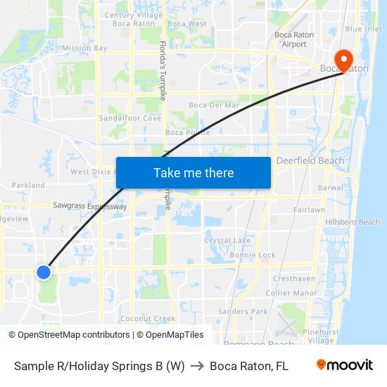 Sample R/Holiday Springs B (W) to Boca Raton, FL map