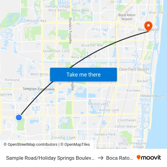 Sample Road/Holiday Springs Boulevard (West) to Boca Raton, FL map