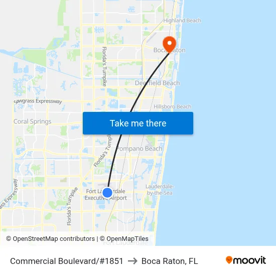 Commercial Boulevard/#1851 to Boca Raton, FL map