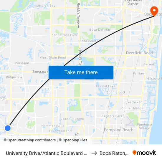 University Drive/Atlantic Boulevard North to Boca Raton, FL map
