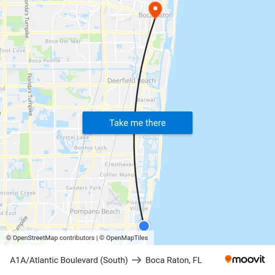 A1A/Atlantic Boulevard (South) to Boca Raton, FL map