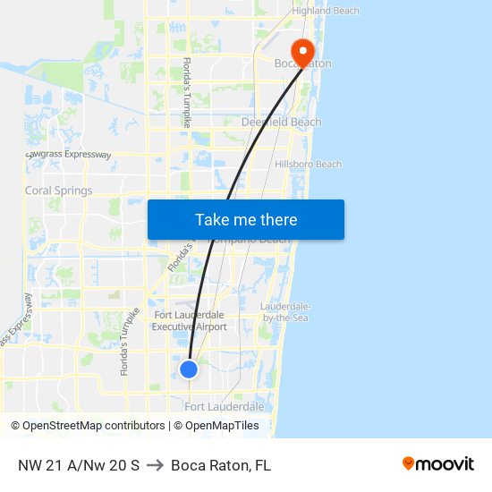 NW 21 A/Nw 20 S to Boca Raton, FL map