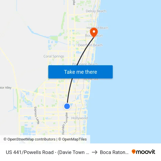 US 441/Powells Road - (Davie Town Plaza) to Boca Raton, FL map