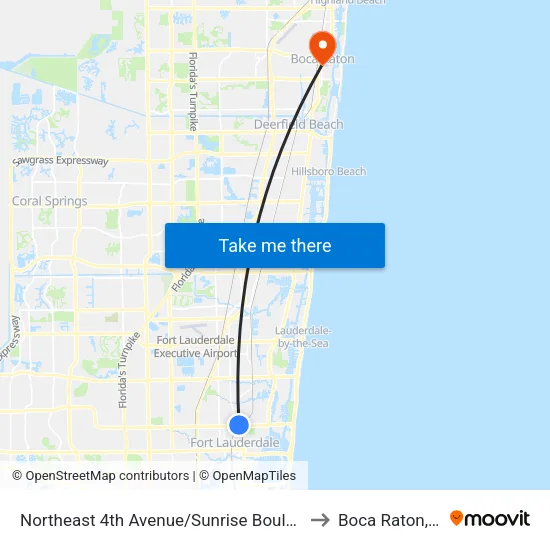 Northeast 4th Avenue/Sunrise Boulevard to Boca Raton, FL map