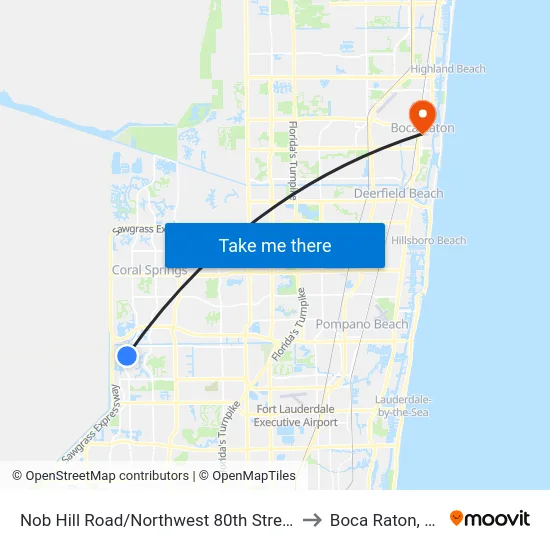 Nob Hill Road/Northwest 80th Street to Boca Raton, FL map
