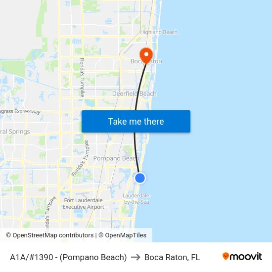 A1A/#1390 - (Pompano Beach) to Boca Raton, FL map