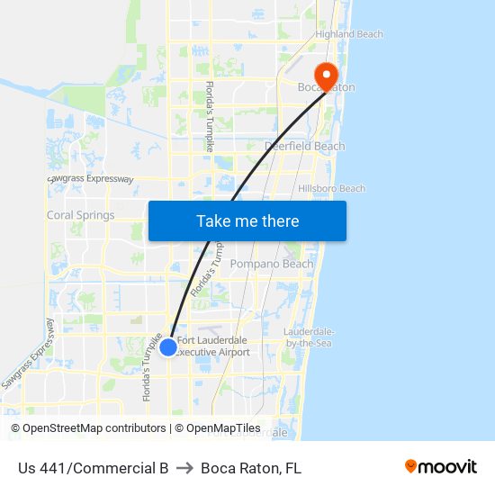 US 441/COMMERCIAL B to Boca Raton, FL map