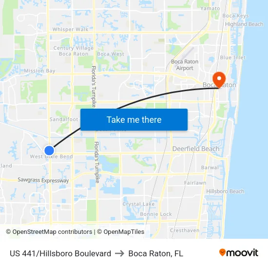 US 441/Hillsboro Boulevard to Boca Raton, FL map