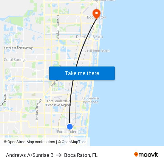 Andrews A/Sunrise B to Boca Raton, FL map