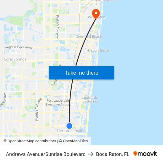 Andrews Avenue/Sunrise Boulevard to Boca Raton, FL map