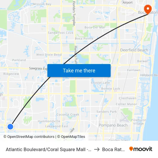 Atlantic Boulevard/Coral Square Mall - (Chase Bank) to Boca Raton, FL map