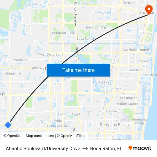 Atlantic Boulevard/University Drive to Boca Raton, FL map