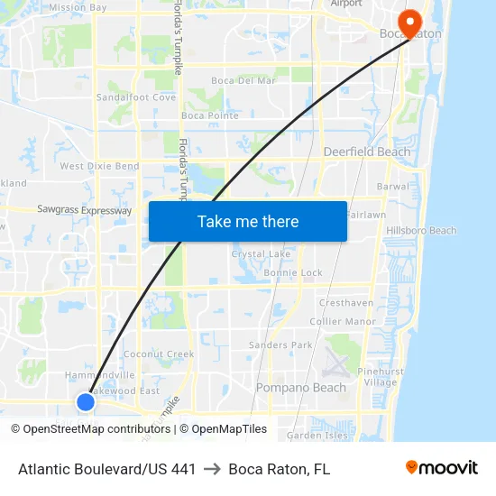 Atlantic Boulevard/US 441 to Boca Raton, FL map