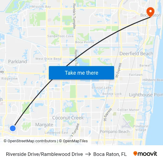 Riverside Drive/Ramblewood Drive to Boca Raton, FL map