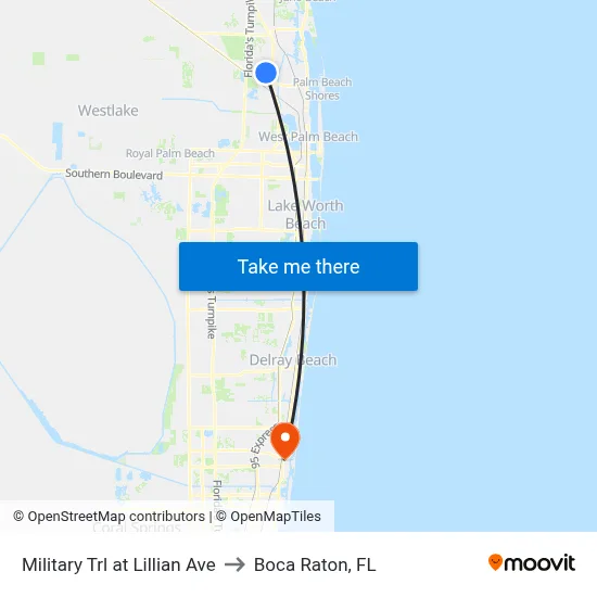 Military Trl at Lillian Ave to Boca Raton, FL map