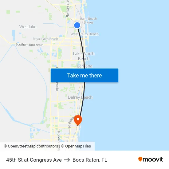 45th St at Congress Ave to Boca Raton, FL map