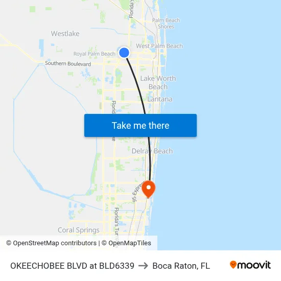 OKEECHOBEE BLVD at BLD6339 to Boca Raton, FL map