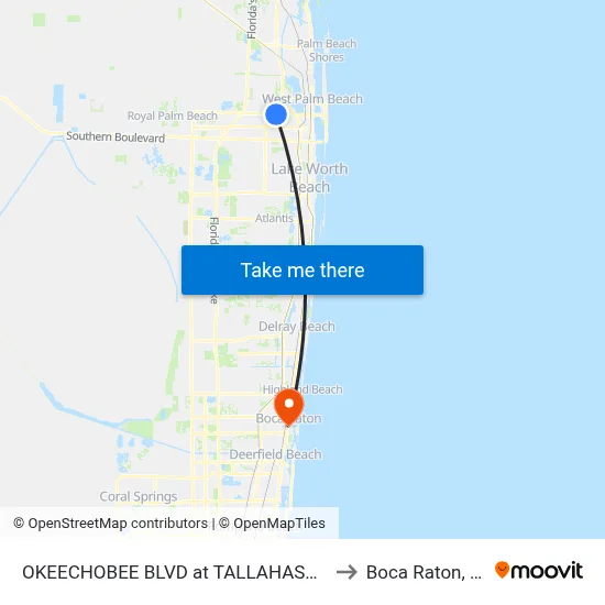 OKEECHOBEE BLVD at TALLAHASSEE to Boca Raton, FL map