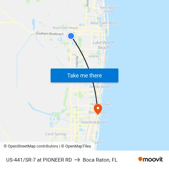 US-441/SR-7 at PIONEER RD to Boca Raton, FL map