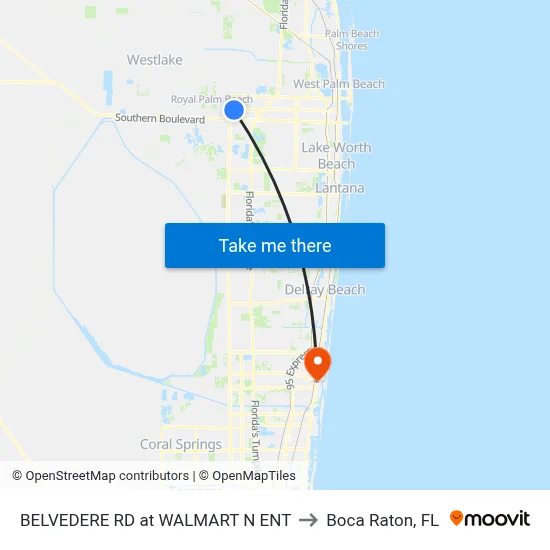 BELVEDERE RD at WALMART N ENT to Boca Raton, FL map