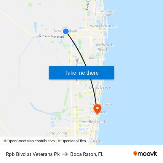 Rpb Blvd at Veterans Pk to Boca Raton, FL map