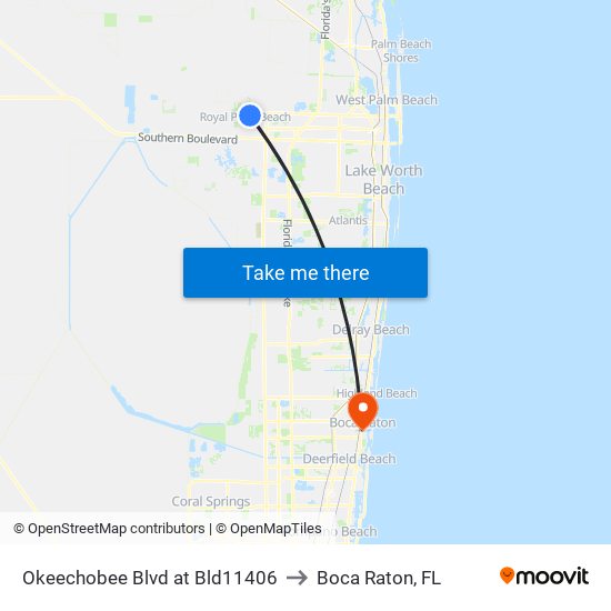 Okeechobee Blvd at Bld11406 to Boca Raton, FL map