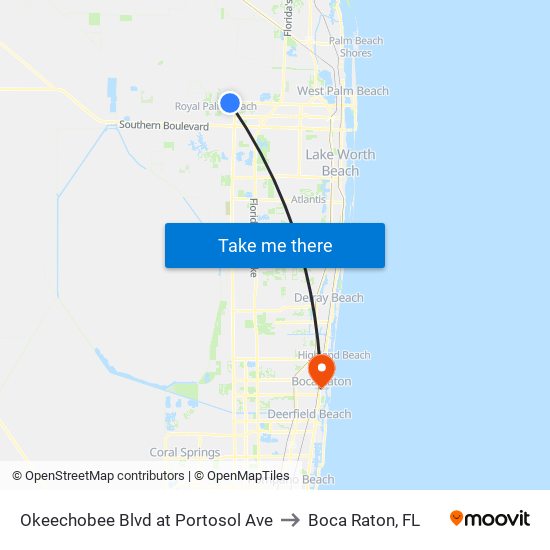 Okeechobee Blvd at Portosol Ave to Boca Raton, FL map