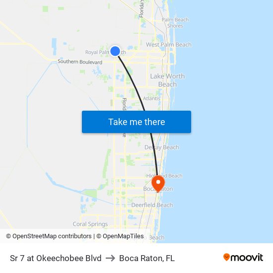 Sr 7 at  Okeechobee Blvd to Boca Raton, FL map