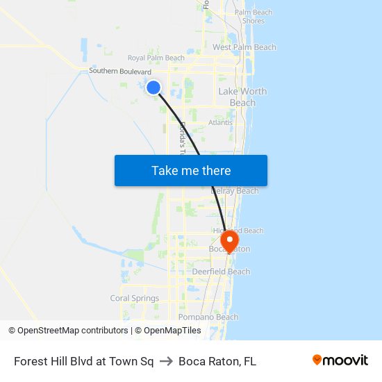 Forest Hill Blvd at Town Sq to Boca Raton, FL map