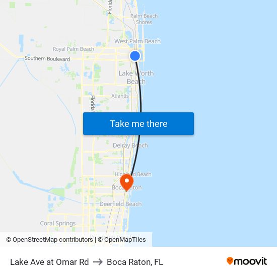 Lake Ave at Omar Rd to Boca Raton, FL map