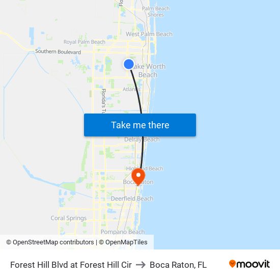 Forest Hill Blvd at Forest Hill Cir to Boca Raton, FL map