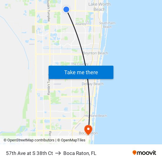 57th Ave at S 38th Ct to Boca Raton, FL map