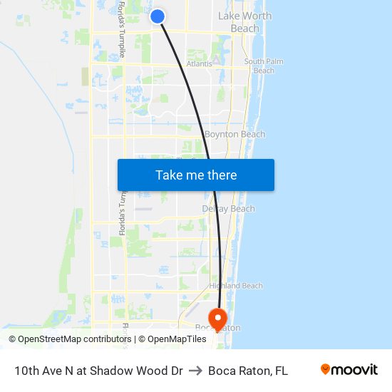 10th Ave N at Shadow Wood Dr to Boca Raton, FL map