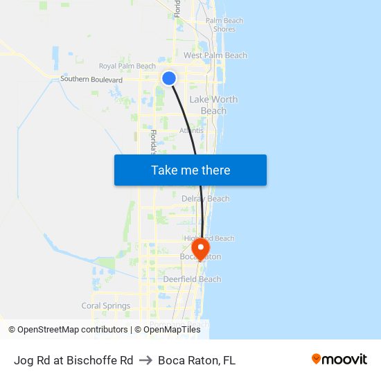 Jog Rd at Bischoffe Rd to Boca Raton, FL map