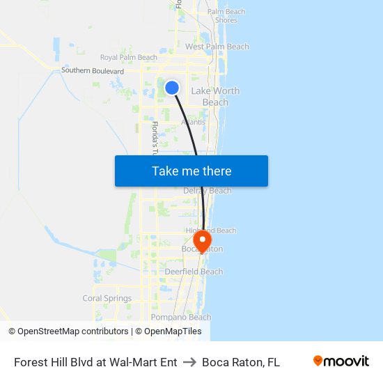 Forest Hill Blvd at  Wal-Mart Ent to Boca Raton, FL map