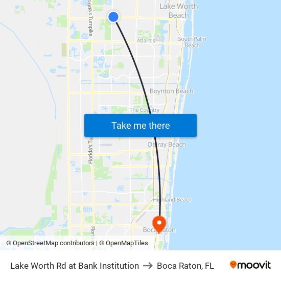 Lake Worth Rd at Bank Institution to Boca Raton, FL map