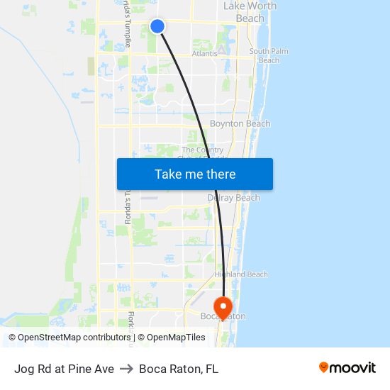 Jog Rd at Pine Ave to Boca Raton, FL map