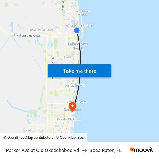 Parker Ave at Old Okeechobee Rd to Boca Raton, FL map